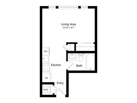 Floor plan for studio, 1 bath, 353 sqft